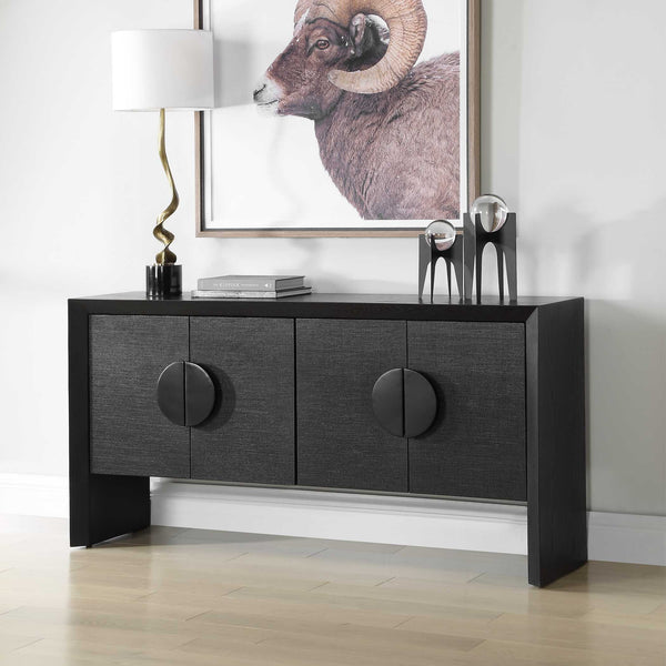 Uttermost Williams Grasscloth Four Door Storage Cabinet with Iron Pulls for Living Rooms