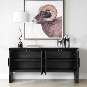 Uttermost Williams Grasscloth Four Door Storage Cabinet with Iron Pulls for Living Rooms