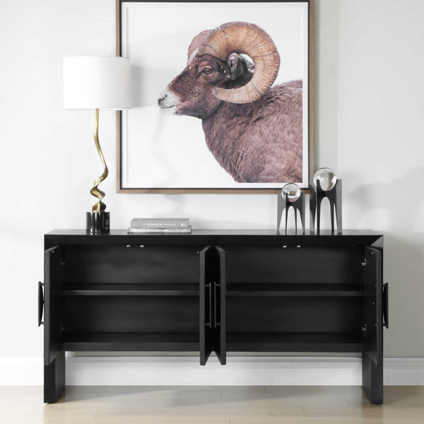 Uttermost Williams Grasscloth Four Door Storage Cabinet with Iron Pulls for Living Rooms