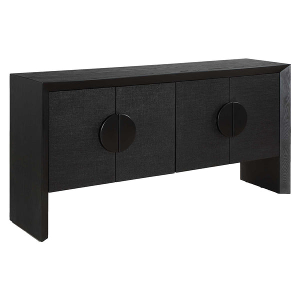 Uttermost Williams Grasscloth Four Door Storage Cabinet with Iron Pulls for Living Rooms