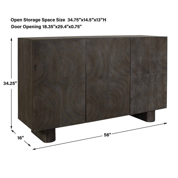 Uttermost Phineas Walnut Oak Accent Cabinet with Circular Wood Ring Veneer Pattern