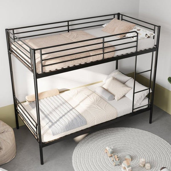 English Elm Bunk Bed Twin Over Iron Frame Full Guardrail Ladder No Box Spring Needed W3752P449023