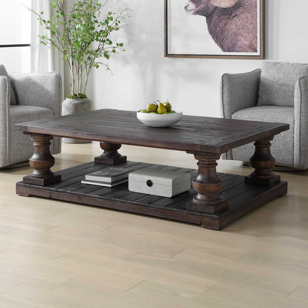 Uttermost Stratford Salvaged Fir Wood Coffee Table with Hand-turned Baluster Detail