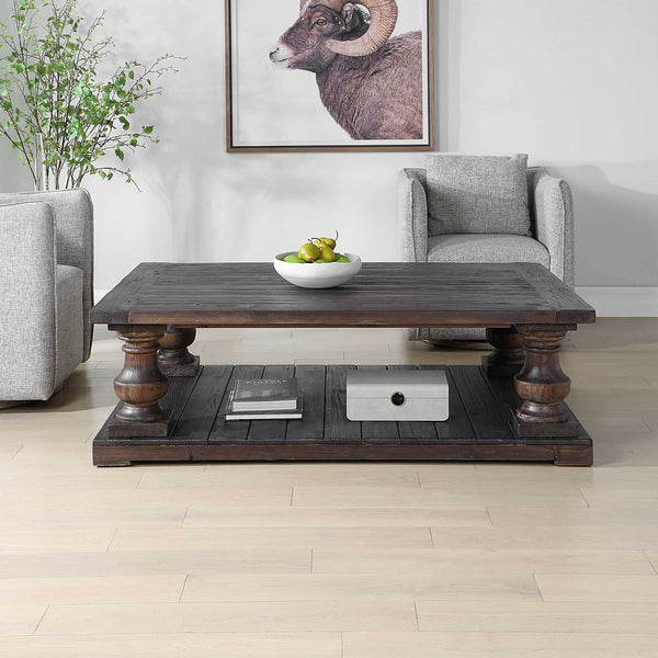 Uttermost Stratford Salvaged Fir Wood Coffee Table with Hand-turned Baluster Detail