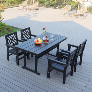 English Elm 5 Piece Hdpe Outdoor Dining Set For 4 - Elegant, Weather-Resistant Table & Chairs For Any Space W2681S00004