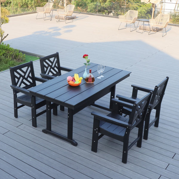 English Elm 5 Piece Hdpe Outdoor Dining Set For 4 - Elegant, Weather-Resistant Table & Chairs For Any Space W2681S00004