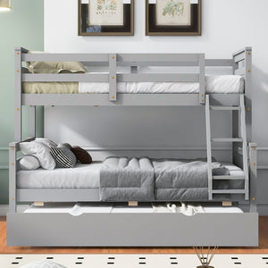English Elm Twin Pine-over-Full Bunk Bed with Attached Ladder, Trundle & Full-Length Guardrail for Space-Saving Rooms Gray SM000208AAE-1
