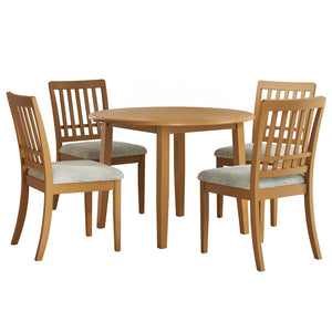 English Elm 5-piece Round Folding Dining Set with Mdf Table and Upholstered Chairs for Small Spaces Light Brown N752S0010618A