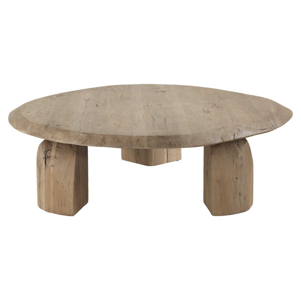 Uttermost Uttermost Tiernan Solid Reclaimed Oak Oval Coffee Table with Sculptural Faceted Legs 50390
