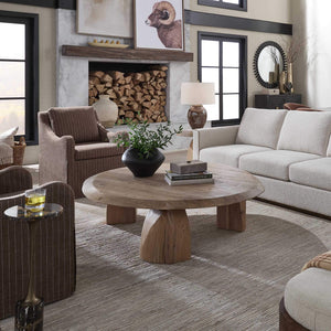 Uttermost Tiernan Solid Reclaimed Oak Oval Coffee Table with Sculptural Faceted Legs