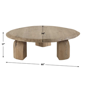 Uttermost Tiernan Solid Reclaimed Oak Oval Coffee Table with Sculptural Faceted Legs