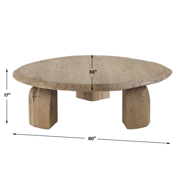 Uttermost Tiernan Solid Reclaimed Oak Oval Coffee Table with Sculptural Faceted Legs