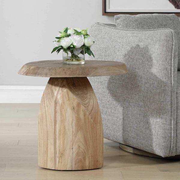 Uttermost Solid Reclaimed Oak Oval Side Table with Sculptural Faceted Base