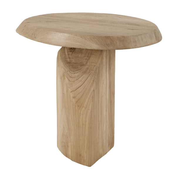 Uttermost Solid Reclaimed Oak Oval Side Table with Sculptural Faceted Base