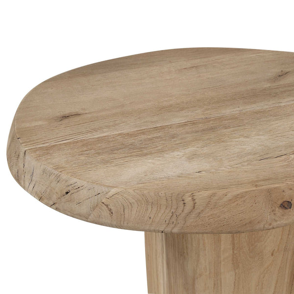 Uttermost Solid Reclaimed Oak Oval Side Table with Sculptural Faceted Base