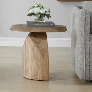 Uttermost Solid Reclaimed Oak Oval Side Table with Sculptural Faceted Base
