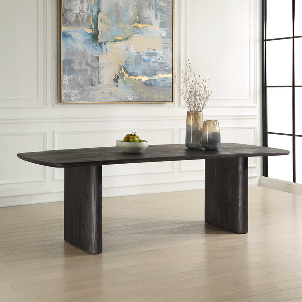 Uttermost Kirin Reclaimed Fir Wood Pedestal Dining Table with Black Finish