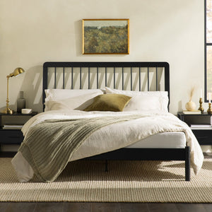 English Elm Walker Edison - Mid-Century Solid Pine Queen Spindle Bed Frame with Slat-Back Design, Warp-Resistant Slats, Sturdy Support Black 84.5 L x 25 W x 5 H B185P169114