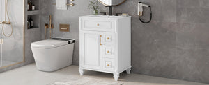 English Elm 24 Inch Freestanding Bathroom Vanity Solid Rubberwood Ceramic Sink Matte Finish Storage White N725P375626K