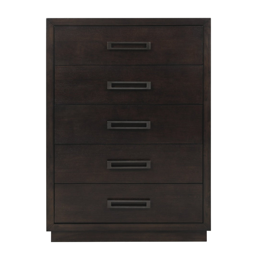 English Elm Modern Industrial Chest of Five Drawers Ash Veneer Charcoal Finish Gunmetal Pulls B011P201582