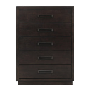 English Elm Modern Industrial Chest of Five Drawers Ash Veneer Charcoal Finish Gunmetal Pulls B011P201582
