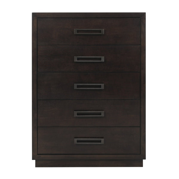 English Elm Modern Industrial Chest of Five Drawers Ash Veneer Charcoal Finish Gunmetal Pulls B011P201582