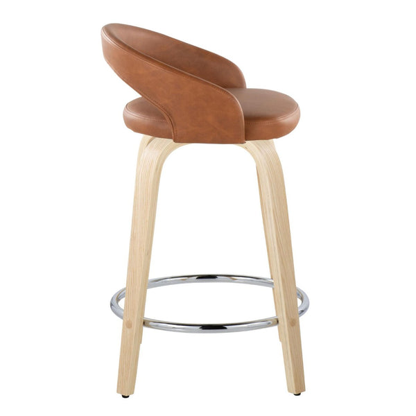 English Elm Fixed-height Swivel Counterstools Faux Leather Seat Wood Legs Chrome Footrest Set B202S01756