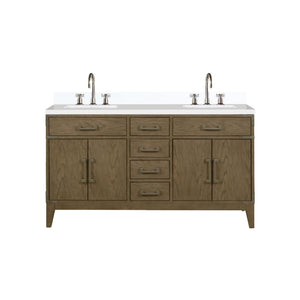 English Elm Grey Oak Double Bath Vanity - 60" W With Cultured Marble Top & Faucet Set, Stylish Storage Solution B2731P259860