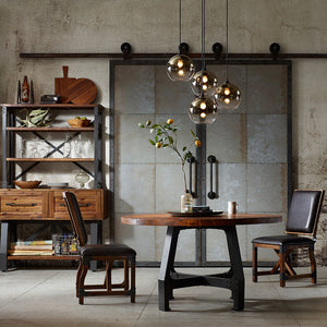 JLA Home INK+IVY - Round Industrial Acacia Dining Table — Seats 6, Warm Amber Solid Wood Top & Graphite Metal Frame Charm II121-0036