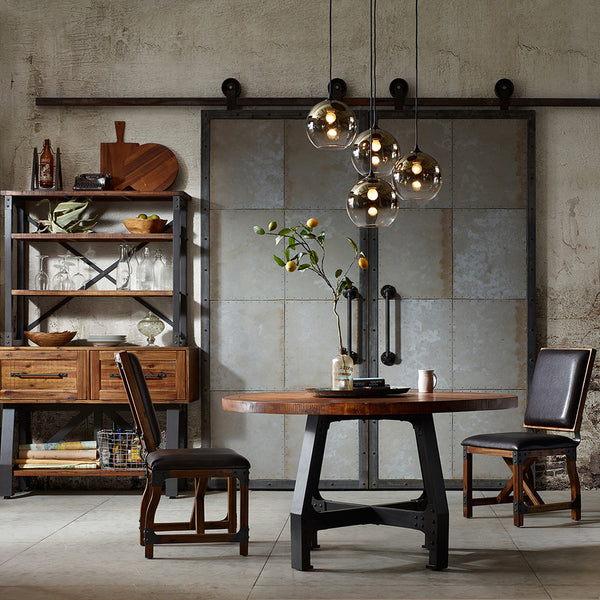 JLA Home INK+IVY - Round Industrial Acacia Dining Table — Seats 6, Warm Amber Solid Wood Top & Graphite Metal Frame Charm II121-0036