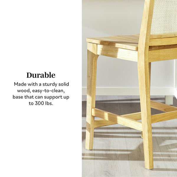 English Elm Walker Edison - Transitional Solid Rubberwood & Woven Rattan Counter Stool Set of 2, 38" H, Natural Finish, Durable Protection B185P169232