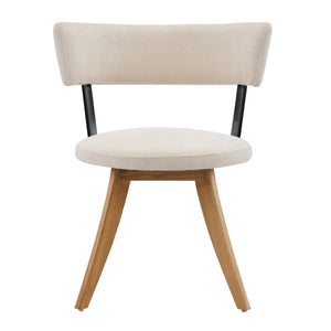English Elm Modern Beige Fabric Dining Chairs Walnut Rubberwood Base Curved Back Set of 2 N768P391169N