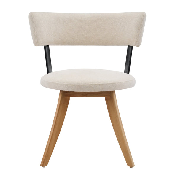 English Elm Modern Beige Fabric Dining Chairs Walnut Rubberwood Base Curved Back Set of 2 N768P391169N