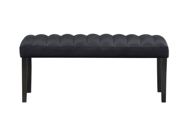 English Elm VHONG Velvet Bench Black - Transitional Channel Seating, Solid Wood Frame, Smooth Clipped Corners, Luxe Upholstery B201P226142