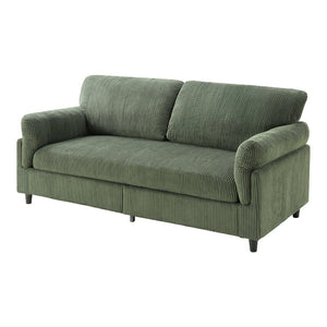 English Elm 82.6" Corduroy Mid-century Loveseat Ribbed Fabric Sofa Solid Wood Tapered Legs 2 Seater Green W5515P488387