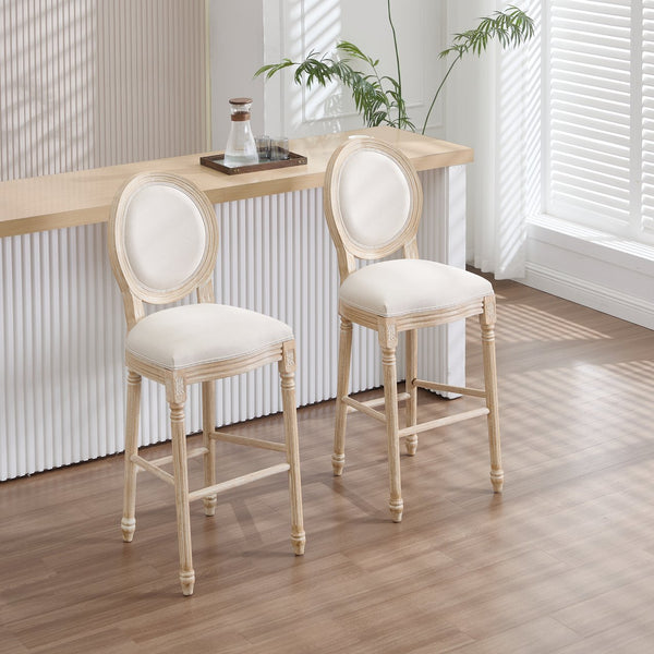 English Elm French Country Bar Chairs Set Of 2 - Elegant Upholstered Round-Back Design For Kitchen & Dining W3426P324576
