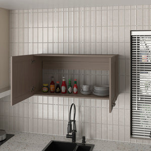 English Elm Utica Wall Cabinet with Mirrored Front and Clear Shelves for Modern Kitchens — Durable Engineered Wood Storage Beige B092P309178