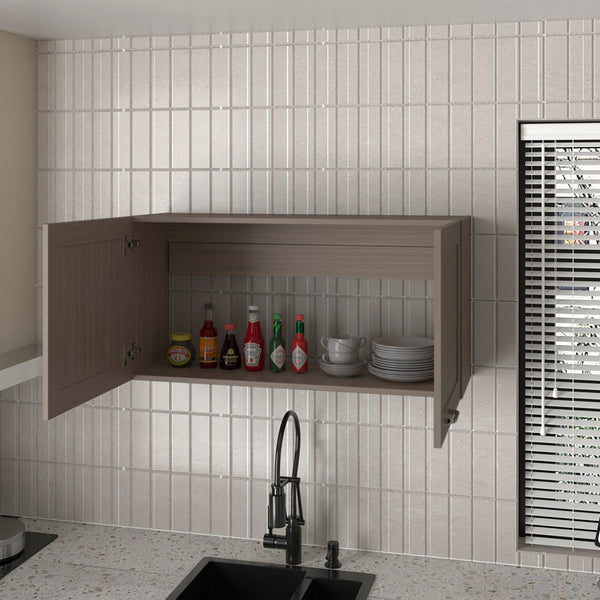 English Elm Utica Wall Cabinet with Mirrored Front and Clear Shelves for Modern Kitchens — Durable Engineered Wood Storage Beige B092P309178