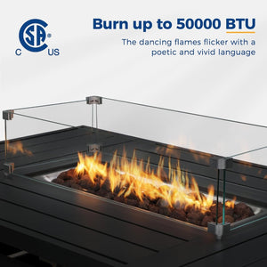 English Elm 54.3 Inch Aluminum Rectangular Propane Fire Table with Convertible Lid for Patio Black B082S00072