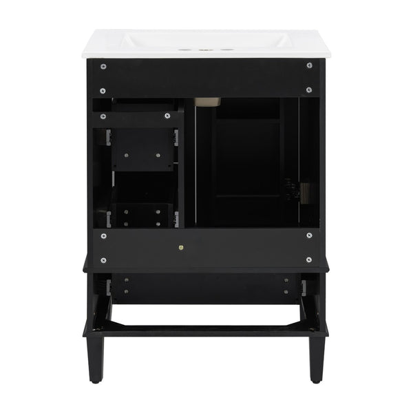 English Elm 24-inch Matte Bathroom Vanity Rubberwood Cabinet with Ceramic Sink and Soft-close Drawers Black N729P377516B