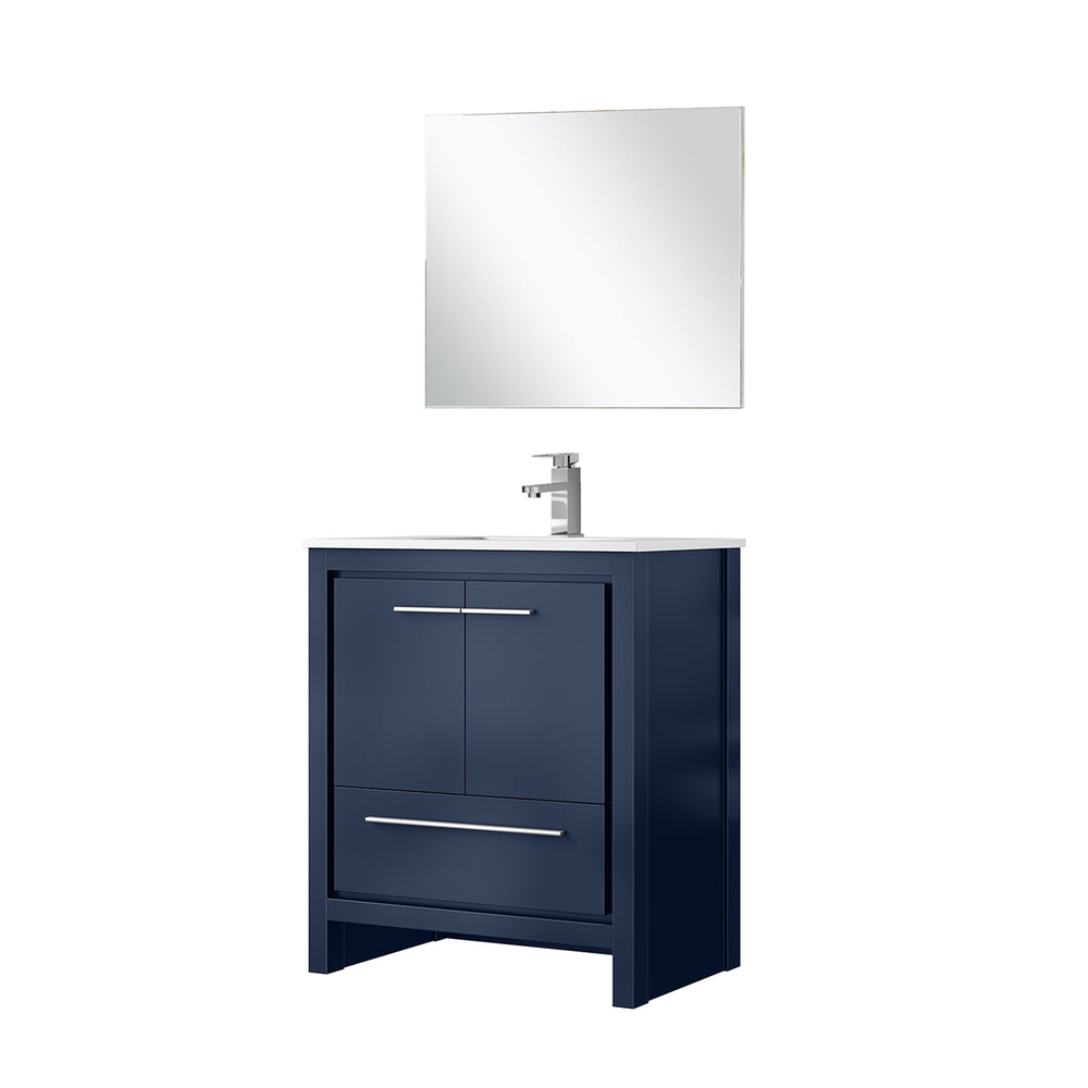 English Elm Navy Blue Bath Vanity With Cultured Marble Top, Chrome Faucet & 28-Inch Mirror For Small Spaces B2731S02047