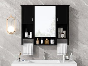 English Elm 35'' Stylish Wall-Mounted Bathroom Storage Cabinet With Mirror & Towel Bar, Modern Design Elegance N710P236929B