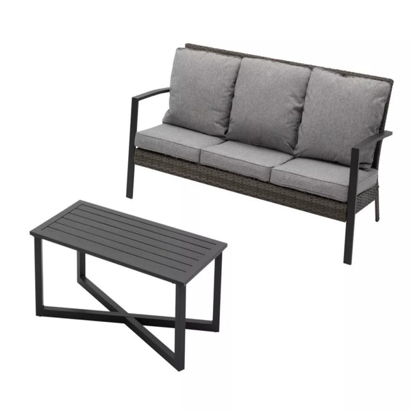 English Elm 2-piece Pe Rattan Outdoor Sofa Set with Steel Frame and Patio Coffee Table Gray B082P455166