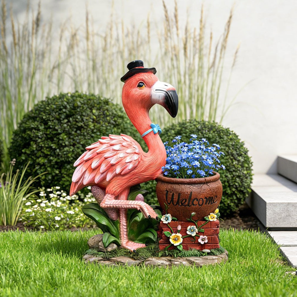 English Elm Outdoor Whimsical Flamingo Resin Planter Sculpted Garden Statue for Porch Decor W5398P454682