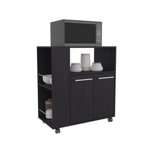English Elm Kitchen Cart with Enclosed Doors and Three Shelves on Smooth-Roll Wheels for Compact Modern Kitchens Black 34.65 L x 17.72 W x 5.91 H B097P296814