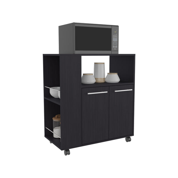 English Elm Kitchen Cart with Enclosed Doors and Three Shelves on Smooth-Roll Wheels for Compact Modern Kitchens Black 34.65 L x 17.72 W x 5.91 H B097P296814