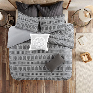 English Elm Cotton Jacquard Comforter Mini Set with Eyelash Stripe Detail, OEKO-TEX Certified, King/Cal King Grey+Black 21.65 L x 22.44 W x 9.45 H B035128808