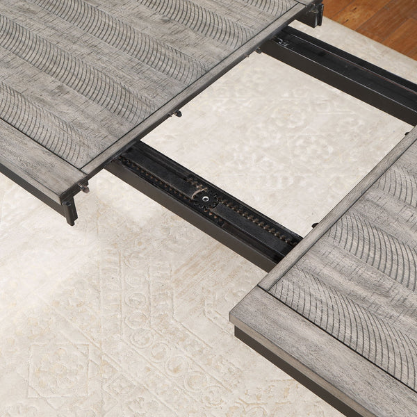 English Elm Centera Grey and Black Rectangular Dining Table with Extension Leaf, Plush Dove Gray Upholstery & Farmhouse Flair B062P358241