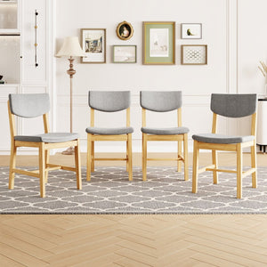 English Elm 4-piece Farmhouse Solid Wood Dining Chairs Upholstered Gray Fabric Curved Back Seating Natural N752P368504A