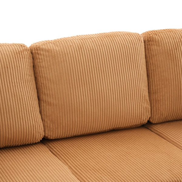 English Elm UNITED Corduroy L-Shaped Sectional Sofa with Storage Ottoman, USB Ports, Cup Holders & LED Lighting Mustard yellow W1568P332403